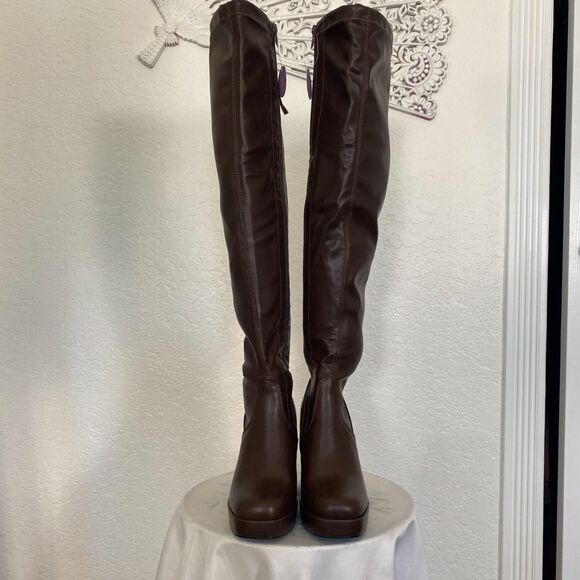 NEW Top Moda Dark Brown Dover Chunky Sexy Thigh High Platform Boots US 8 - Picture 7 of 8